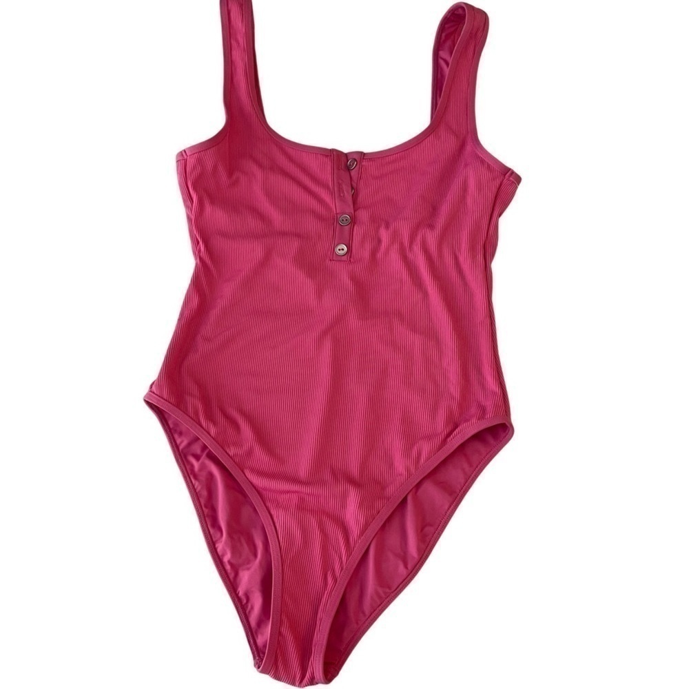 L*Space Pink Ribbed One Piece Swimsuit Low Back 6 - Picture 2 of 4